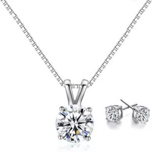 와사이에 앙증맞은 솔리테어 목걸이 여성용 스터드 귀걸이 세트 화이트 골드 도금 심플 프롬 주얼리 큐빅