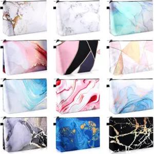 산우타 12피스 화장품 가방 프린트 룸티 화장실 방수 뷰티 정리 파우치 여성용 지퍼 메이크업 액세서리마블