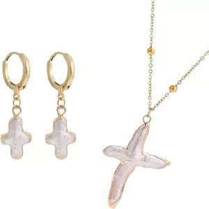 여성용 GFLPO 네이처 담수 진주 크로스 목걸이 귀걸이 바로크 빅 골드 미니멀리스트 크리스천 주얼리