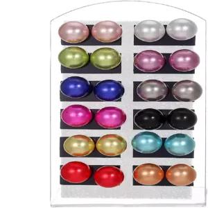 12쌍 컬러 모조 진주 귀걸이 세트 클래식 인조 원형 볼 10mm/0.39 모듬 멀티 여성 신부 결혼식 파티 주얼리