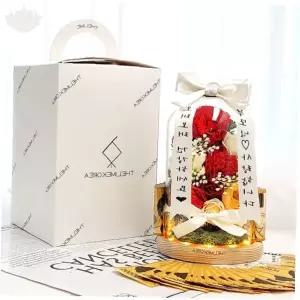 감사 축하 기념 투명 돔 케이스 조화 꽃 장식 리본 포장 완료 탁상 인테리어