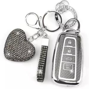 다이아몬드 키체인 자동차 홀더가 장착된 이케케이스 키포 커버 토요타 하이랜더 RAV4 캠리 아발론 CHR