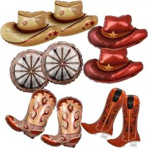 시누오 10 카운트 카우보이 모자 부츠 마차 바퀴 모양이 있는 24인치 레드 웨스턴 테마 풍선 세트
