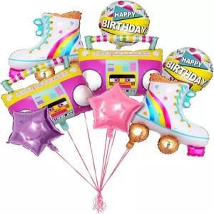 80년대 90년대 파티 장식을 위한 8개의 PCS 롤러 스케이트 무지개 풍선 라디오 붐박스 소품 레트로 테마