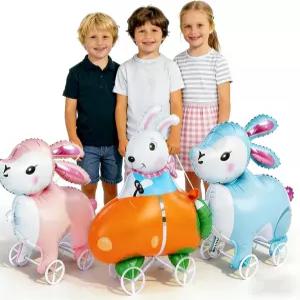 바퀴 달린 부활절 토끼 풍선 3종 걷는 알루미늄 호일 당기기 귀여운 모양의 파티 모두에게 인기 있는 달걀