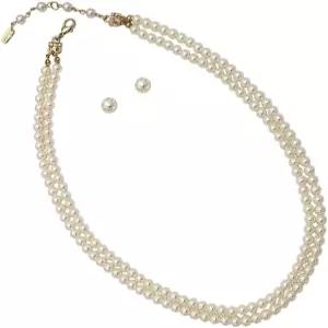로즈마리 컬렉션 더블 스트랜드 클래식 모조 진주 목걸이 및 귀걸이 세트 - 여성용 조절 가능한 인조