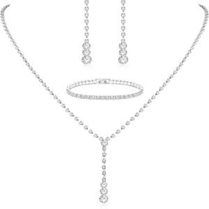 여성용 Jstyle 실버 신부 주얼리 세트 라인스톤 목걸이 당글 귀걸이 팔찌 들러리 크리스탈 프롬 코스튬