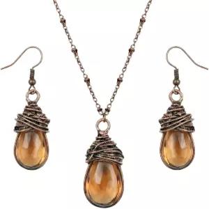 우푸티 브라운 여성용 주얼리 세트 레트로 워터드롭 랜턴 합금 귀걸이 및 목걸이 일상복 특별 행사를 위한