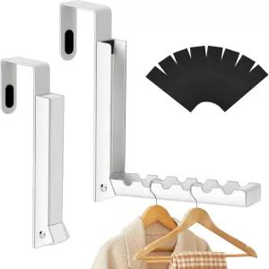 문 위에 미끄럼 방지 패드가 추가된 2팩 걸이 후크 세탁용 금속 접이식 옷 건조대 기숙사 휴대용 공간 절약