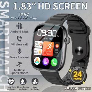 LIGE 새로운 1.83인치 스크린 스마트워치 남성용 블루투스 통화 심박수 건강 모니터링 피트니스 트래커 스포츠