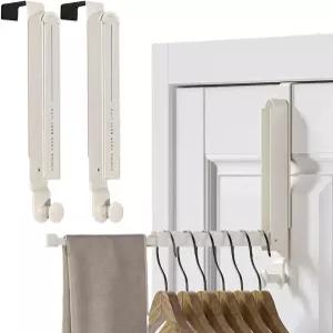 문 건조대 위 접이식 휴대용 행거봉이 있는 문고리 걸이 보호대용 미끄럼 방지 패드가 장착된 옷 2 밀키