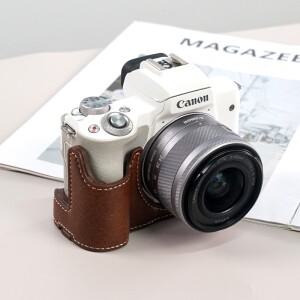Canon EOS M50 pu 용 호환 카메라 케이스 인공 가죽 카메라베이스 하프 필름 유리 보호 가방 포함 하단 개