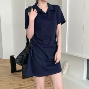 여자 카라 슬림핏 면혼방 반소매 옆셔링 미니원피스