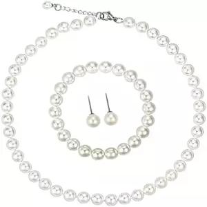 3PC 화이트 8mm 모조 진주 목걸이 10대 팔찌 스터드 귀걸이 세트