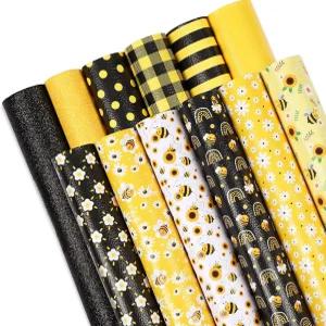 Whne 12Pcs 여름 꿀벌 인조 가죽 시트 블랙 옐로우 플라이드 합성 직물 공예 해바라기 글리터 귀걸이용