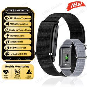 LIGE GPS 모션 트레이저피 피트니스 스마트 팔찌 스포츠 시계 만보계 밴드 HRV 압력 건강 모니터 남녀공용