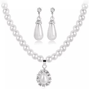tenghong2021 패션 클래식 인조 진주 주얼리 세트 목걸이 귀걸이 여성 최고의 선물