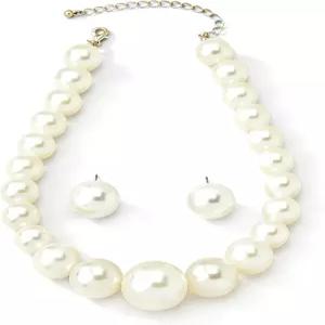 귀걸이 목걸이 팔찌 및 반지가 포함된 우아한 진주 주얼리 세트 대형 인조 구슬 여성용 클래식 문구