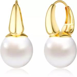 여성용 프리키스 진주 드롭 귀걸이 트렌디 브라이덜 웨딩 세트 14K 골드 도금 당글 우아한 어머니의 날