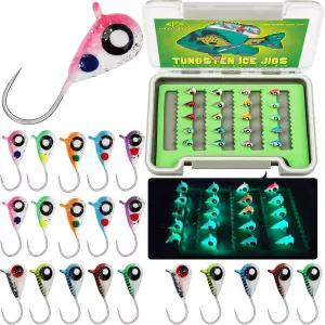 럭키피싱 텅스텐 얼음 낚시 지그 20개/60개 미끼 어두운 1/16온스 1.85g 크레이피 도구 팬피쉬 월레이 선물