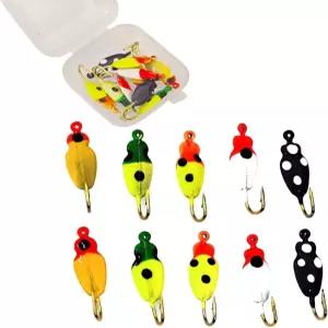 크레이피 팬피쉬 월리 블루길 및 기타 종을 위한 겨울 금속 갈고리용 10pcs/Box 얼음 낚시 지그 글로우