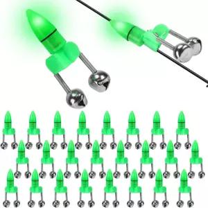 팁 업 조명이 있는 유크레디 25 PCS 낚싯대 벨 듀얼 낚시 물림 알람 야간 밝은 LED 얼음 미끄럼 방지 클립
