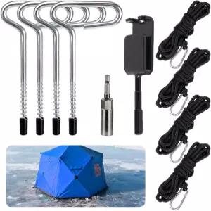 이이레아 유니버설 스 앵커 툴 키트 - 텐트 말뚝 4개 로프 행거 및 어댑터 헤드 얼음 낚시 쉼터 판자 야외