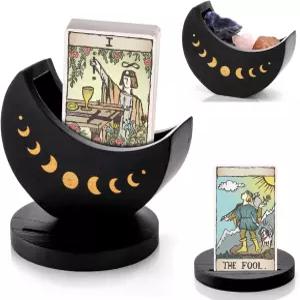 달 모양 케이스가 있는 오르보우 타로 오라클 스톤 카드 용품 크리스탈 우드 스탠드 덱 디스플레이 페이즈