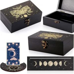 쥬에시카 타로 카드 홀더 나무 장소 세트 선호 액세서리 용품 읽기 케이스 스탠드 점술 상자 마녀