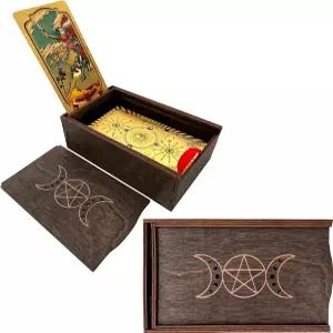 달 페이즈 디자인이 있는 마롤렌 오크 박스 장식 액세서리 애호가를 덱 위한 홀더 타로 선물 카드 슬롯이