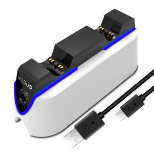 PS5 무선 컨트롤러용 호환 듀얼 고속 충전기 Sony Plion5 조이스틱 게임 패드용 호환 USB 3.1 Type-C 크래