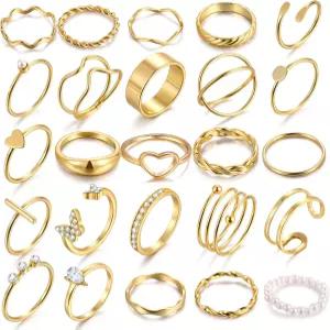 iF 유 25pcs 골드 반지 세트 여성용 얇은 스태킹 가능한 너클 핑거 미디 간단한 귀여운 팩 트렌디한 템