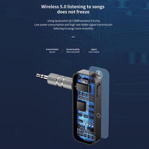 자동차 차량용 호환 블루투스 5.0 수신기 송신기 2in1 3.5mm 오디오 AUX 어댑터 핸즈프리 음악 무선 호환