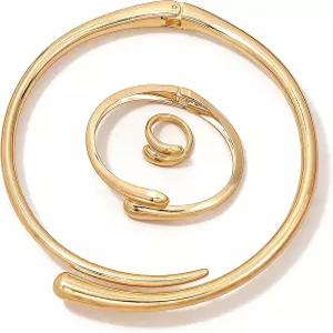 노브라 청키 골드 초커 목걸이 여성용 팔찌 반지 골든/실버 티어드롭 오픈 커프 칼라 미니멀리스트 패션