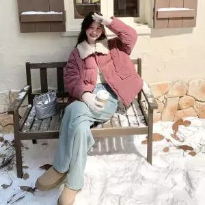 여자 모피코트 램스울 칼라 탈부착 핑크 오리털 점퍼 원픽1