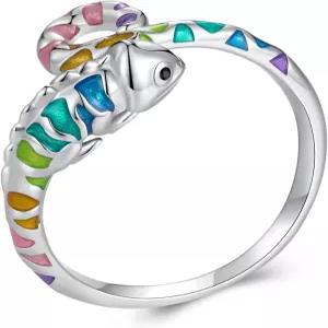 먼델 925 스털링 실버 블루 터틀 코이 물고기 조절 링 새 동물 오픈 해마 카멜레온 랩 핑거 여성용 문구