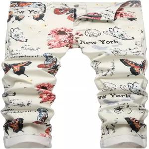 베일빈 남성 캐주얼 프린트 슬림 핏 청바지 스키니 데님 팬츠