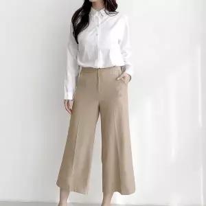 여자 모직 8부 와이드핏 SS 백밴딩 출근룩 바지