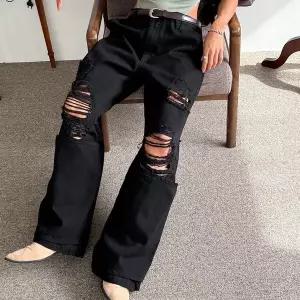 [옷자락]여자 스트릿 구제 무파진 와이드핏 버튼 로우 면바지