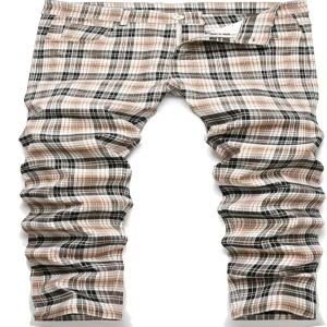 남성용 NOVOCCT 격자무늬 바지 - 스키니 드레스 스트레치 슬림 핏 비즈니스 캐주얼 치노