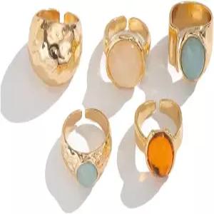 여성용 오트사스 청키 반지 조절 가능한 문구 바로크 진주 꽃 스태커블 세트 6Pcs 주얼리