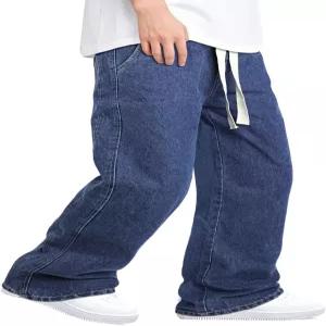 드로스트링 스트리트웨어 남성용 배기 청바지 엘라스틱 허리 데님 팬츠