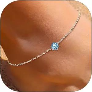 시크실버 925 스털링 여성용 발찌 심플 다인티 라운드/하트 탄생석 발목 팔찌 비치 풋 주얼리 8.7-10.7인치