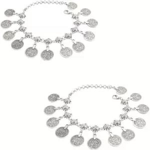 유톤 빈티지 보헤미안 집시 코인 태슬 비치 발찌 체인 부족 민족 레트로 팔찌 2개 팩