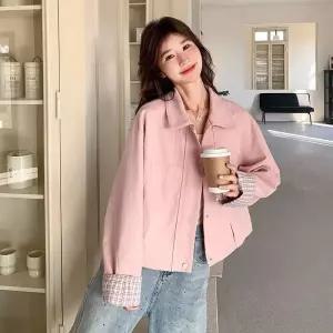 여성용 체크 봄코트 코트 쇼트 원픽1