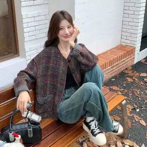 여성용 빈티지 봄코트 체크 코트 원픽1