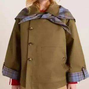 여성 캐주얼 빈티지 네크라인 마린 체크 야상 양면 천자수 점퍼 외투 봄코트 원픽1