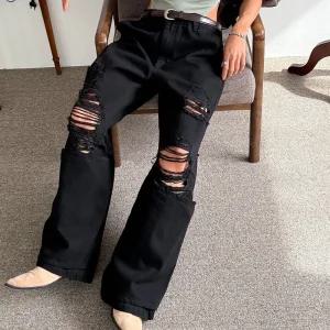 [옷자락] 여자 스트릿 구제 무파진 와이드핏 버튼 로우 면바지