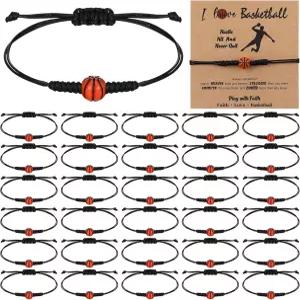 Huquary 30세트 스포츠 파티에서 선호하는 참 팔찌 30개 조절식 농구 야구 소프트볼 축구 배구 구슬