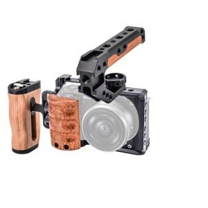 소니 호환 ZV-E10 카메라용 호환 나무 손잡이와 내장 스레드 구멍 콜드슈 퀵 릴리즈 플레이트가  케이지